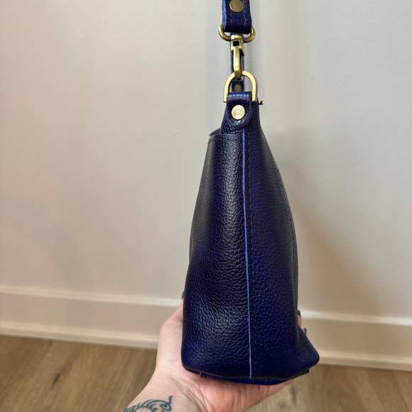 Portland Leather Goods Indigo Blue Pebbled Leather Crossbody Bag Zip Top Handbag - Picture 4 of 12